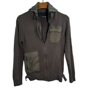 Monarchy Black‎ Men's Green Military Style Full Zip Hooded Sweater Size Large